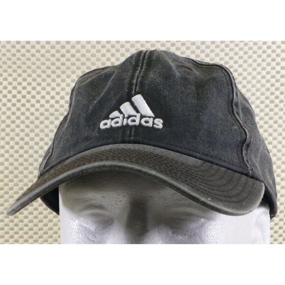 Adidas Black Distressed Baseball Cap Strapback 100% Cotton Three Stripe Life - Picture 1 of 6